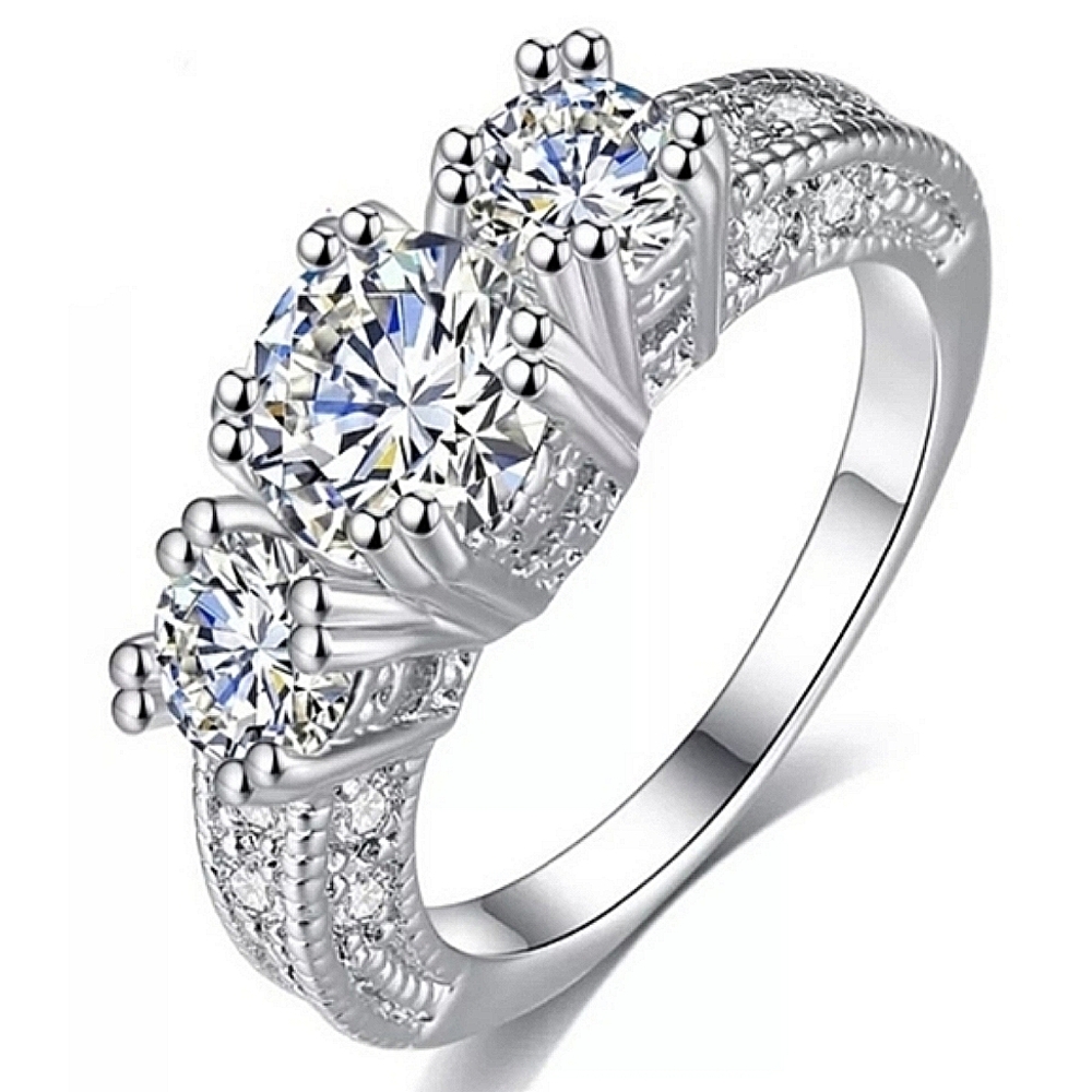 Sterling Silver White Sapphire Diamond Wedding Ring